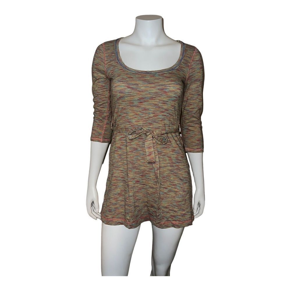 Anthropologie C. Keer Paintbox Scoop Neck Tunic Dress Belted Orange Yellow Small